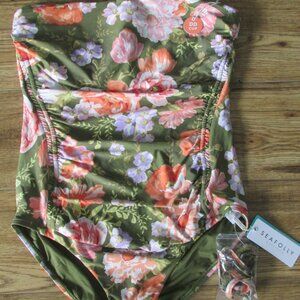 Seafolly bandeau one piece swimsuit Paradise Garden Avocado Size 8 DD NWT